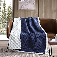 Eddie Bauer- Throw Blanket, Reversible Sherpa Fleece Bedding, Home Decor for All Seasons (Solid Navy Blue, 50 x 60)