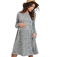 HELLO MIZ Women's Maternity Sweater Knit Dress with Pocket