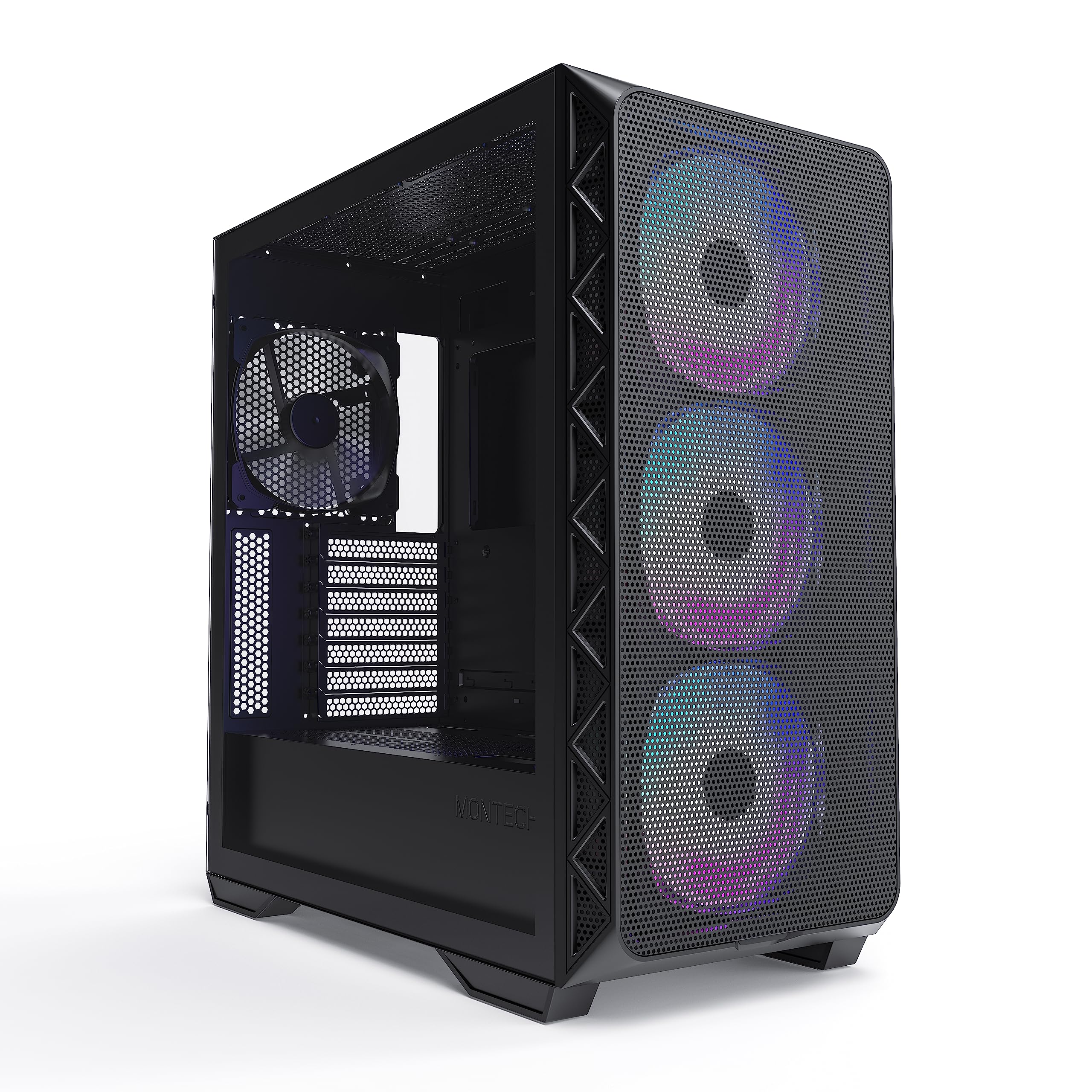Montech AIR 903 MAX, E-ATX Mid Tower Case, High Airflow, 3X 140mm ARGB PWM & 1x 140mm PWM Fans Pre-Installed, Tempered Glass Side Panel, Mesh Front, Type-C, Support 4090 GPUs, Black