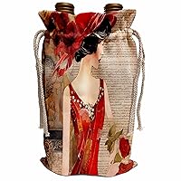 Woman in a Red Dress Mixed Media Collage - Wine Bags (wbg-385424-1)