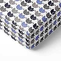 Bacati - Elephant Blue, Navy, Grey 100% Cotton Boys Universal Baby Crib or Toddler Bed Fitted Sheet