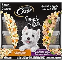 SIMPLY CRAFTED Adult Wet Dog Food Meal Topper Variety Pack, Chicken, Duck, Purple Potatoes, Pumpkin, Green Beans & Brown Rice and Chicken, Carrots, Barley & Spinach, 1.3 oz. Tubs, Pack of 8