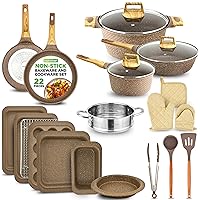 Nutrichef 22-Piece Maroon Marble Non-Stick Cookware and Bakeware Set - Professional Home Kitchen Collection with Multi-Sized Pots, Pans, and Heat-Resistant Tools