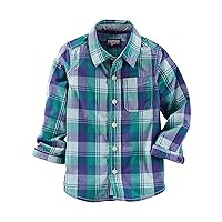 OshKosh B'Gosh Boys' 2T-7 Long Sleeve Plaid Button Down Shirt 4 Blue/Green