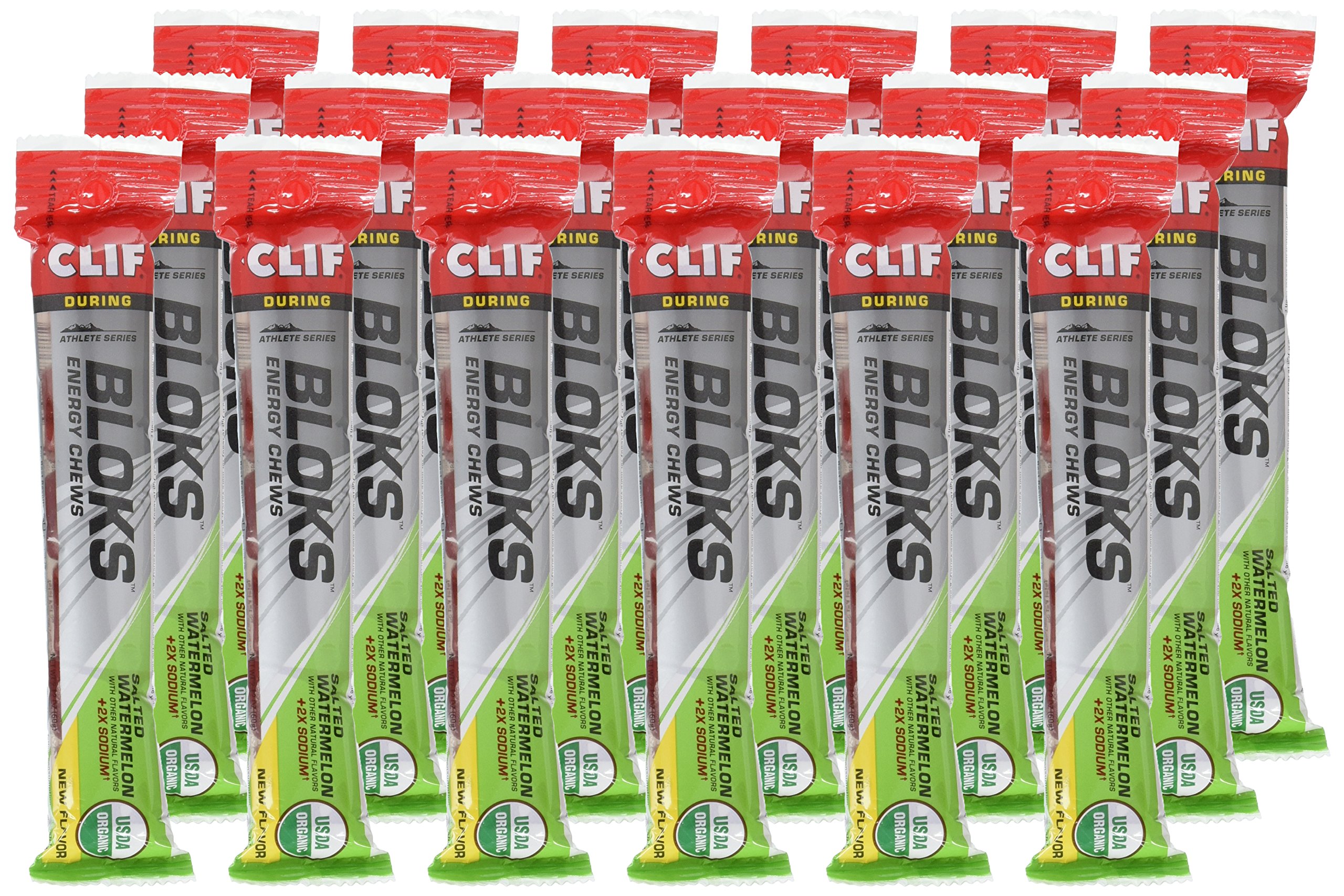 Clif Bloks - Energy Chews - Salted Watermelon -Non-GMO - Plant Based Food - Fast Fuel for Cycling and Running -Workout Snack (2.1 Ounce Packet, 18 Count) - (Assortment May Vary)