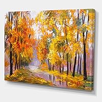 Forest Full Of Fallen Leaves In Autumn Lake House Canvas Wall Art Orange 32x24