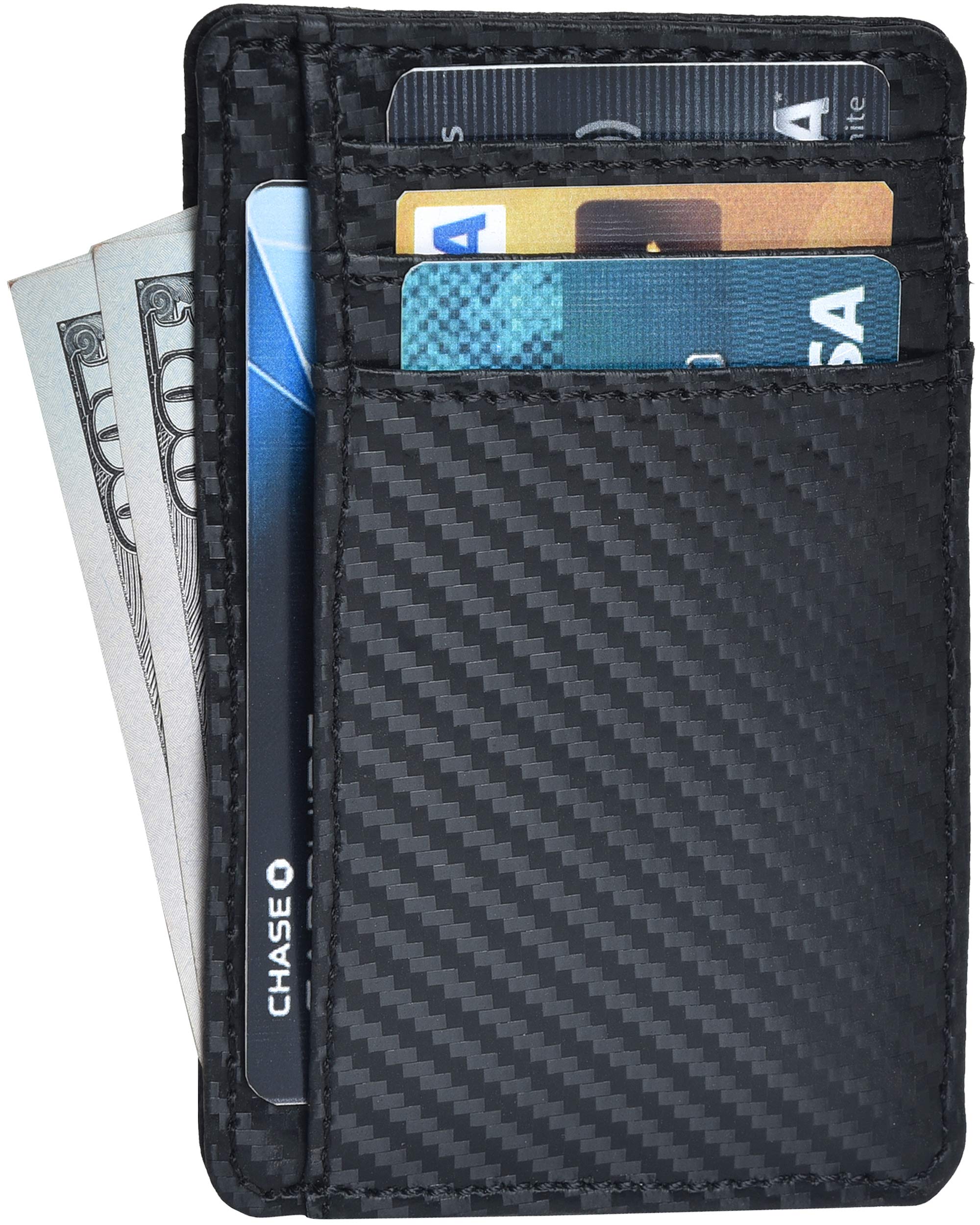 Oak Leathers Leather Wallet for Men & Women | Sleek | Black Carbon Fibre | Minimalist & Slim | Gifts For Him & Her| Multiple Credit Card & ID Slots