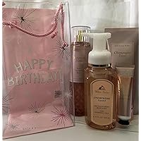 Bath and Body Works Happy Birthday Champagne Toast Gift Bag Set, Full Size Body Cream, Fragrance Mist, Gentle Foaming Soap and Hand Cream