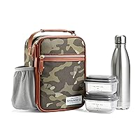 Foundry, Thayer Adult Insulated Lunch Bag with Side & Front Pouches, Complete Lunch Kit Includes Stainless Steel Tumbler & 2 Containers, Camo