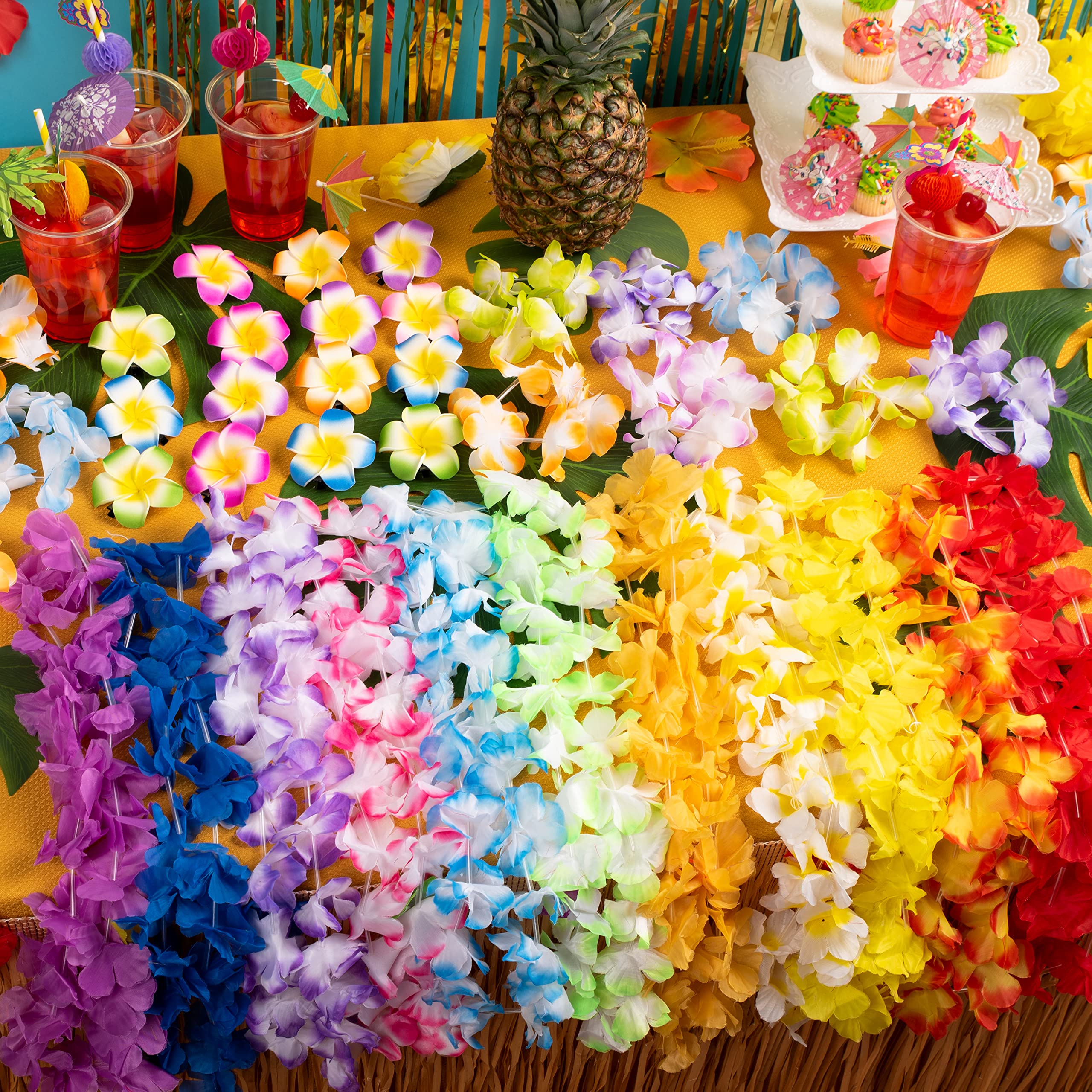 JOYIN Toy 36 Counts Hawaiian Leis Bulk, Tropical Flower Lei Hawaiian Lei Beach Hawaii Luau Party Favors Decoration Birthday Party Supplies(3 Dozen)