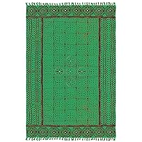 Collection Rectangular Rug - 12x18 Green Pattarn Cotton Dhurrie Washable Throw Rug Bordered Kilim Rug Indoor Outdoor Use Carpet Flatweave Rugs for Bedroom Dining Room Living Room
