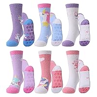 MQELONG Kids Non Slip Fuzzy Socks Girls with Grips Slipper Socks Cozy Fluffy Winter Warm Crew Gift Socks 6 Pack