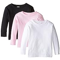 Clementine Little Girls' Toddler Long Sleeve Basic T-Shirt Three-Pack,White/Black/Pink,4T