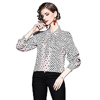 Women's Wave Point Shirt Tie Neck Long Sleeve Button up Blouse Top