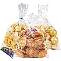 LOKIQNG Cellophane Bags Plastic Treat Bags Clear Cookie Bags Candy Bags with Twist Ties for Party Favor Bags(100PACK,5x7inch)