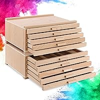 Artist Storage Drawers 2 Pack - 5 Drawer Art Supplies Chest Artist Organizer - Beech Wood Sketch Drawing Supply Storage Box with Removeable Dividers for Pencils, Pens, Paints, and Pastels