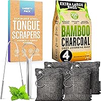 Tongue Scraper 2 Pack Variety and Charcoal Bag 4 Pack Bundle