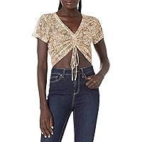 BCBGeneration Women's Cropped Top with Short Sleeves and Drawstring