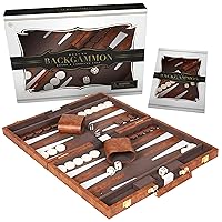 Backgammon Set - Classic Board Game for Adults and Kids with Premium Leather Case - with Strategy & Tip Guide (Brown, Medium)