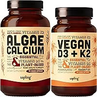 Algae Calcium & Vegan Vitamin D3 + K2 Bundle - Calcium Supplement from Red Algae, 4000 IU Vitamin D3 and 100mcg Vitamin K2