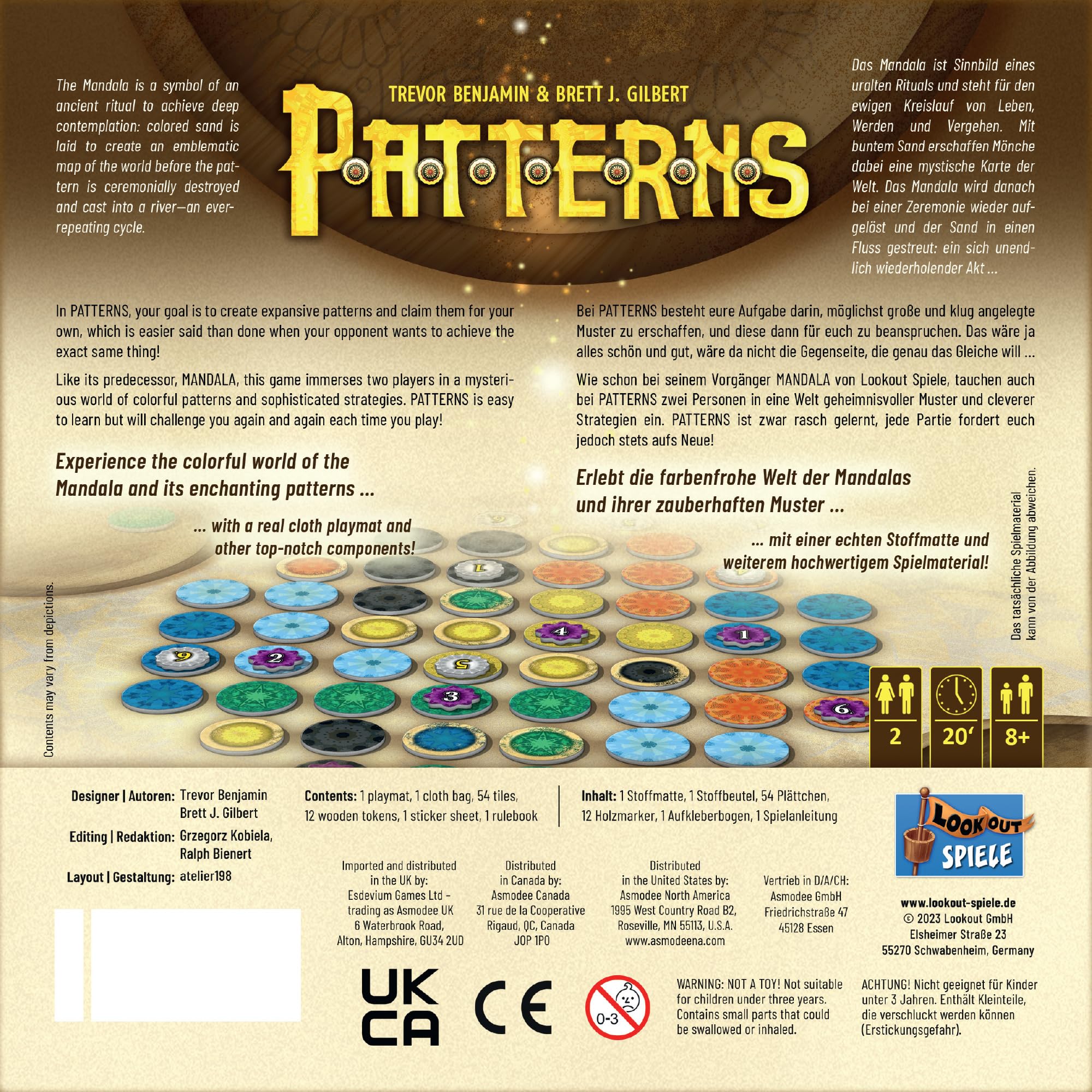 Patterns: A Mandala Game - Engaging Strategy Board Game with Unique Tea Towel Play Mat, Fun Family Game for Kids and Adults, Ages 10+, 2 Players, 15 Minute Playtime, Made by Lookout Games