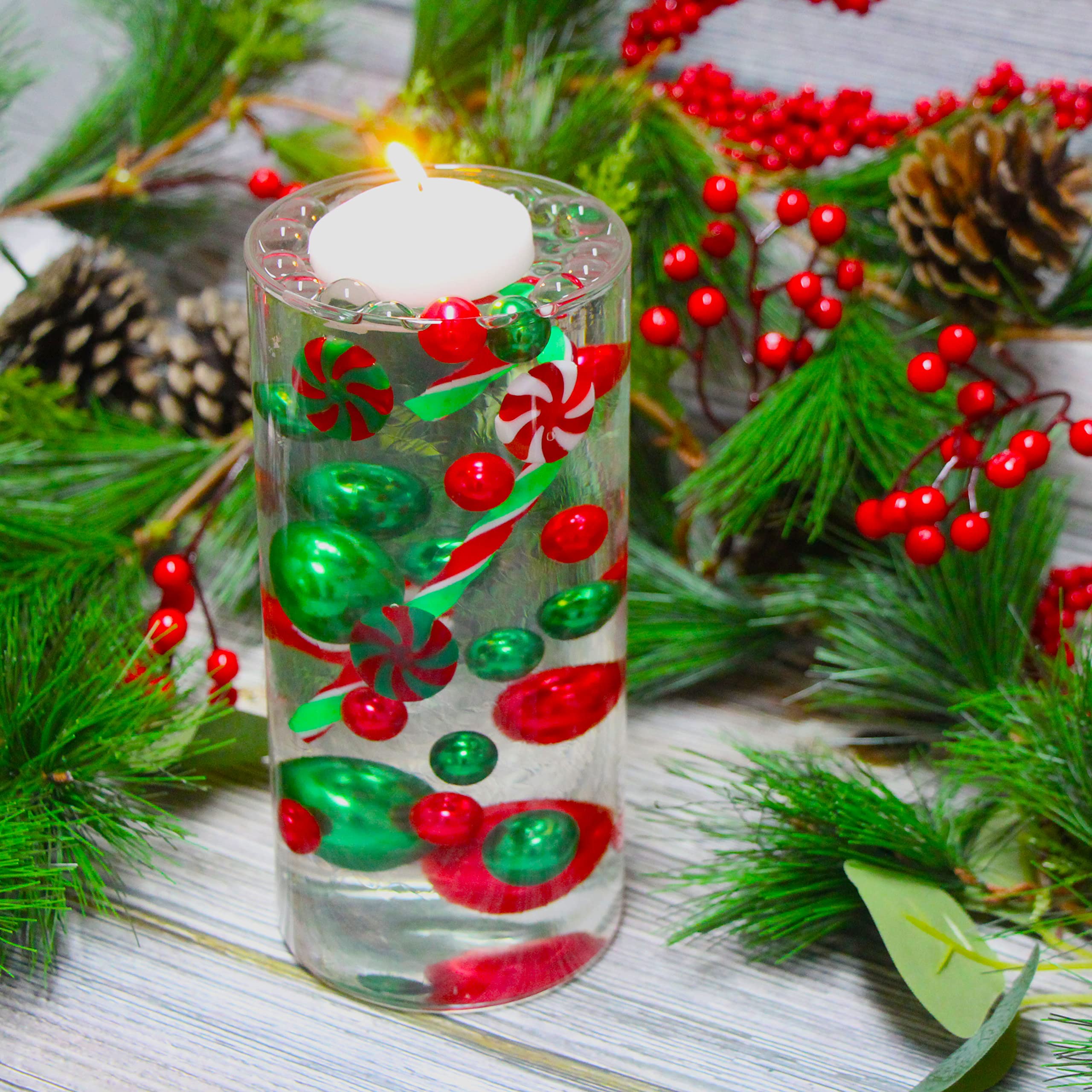 20000+ DIY Floating Vase Filler Kit,Christmas Vase Fillers, Including 20000PCS Water Gel Beads, 120PCS Floating Pearls, 20PCS Candy Cane for Christmas Party Festival Decors (Red-Green)