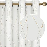 Deconovo Living Room Curtains 95 Inch Length 2 Panels Set, 50% Blackout Curtains with Gold Foil Printed for Guestroom (52W x 95L Inch, White, 2 Panels)