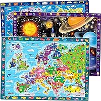 QUOKKA 150 Piece Children's Floor Puzzle 4 5 6 Years – 3 Puzzle for Girls and Boys – Educational Games Space World Map – Gift Toy 7 8 10 Years