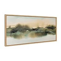 Kate and Laurel Sylvie Tranquil Meadows Framed Canvas Wall Art by Amy Lighthall, 18x40 Natural, Soft Abstract Watercolor Nature Landscape Art for Wall Home Decor