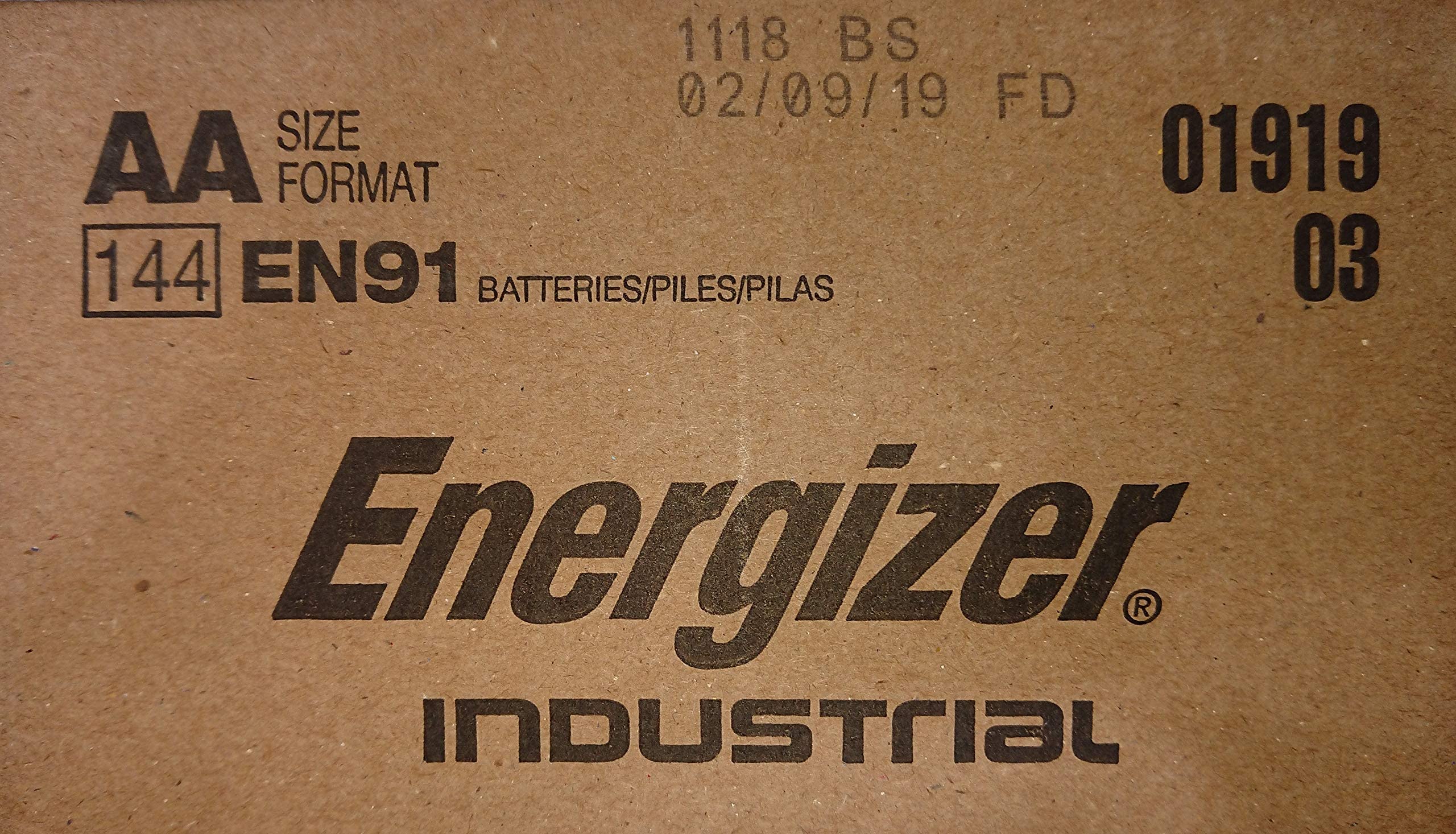 Energizer EN91 Industrial Alkaline Batteries, AA (Box of 144 Batteries) - Made in The USA or Singapore