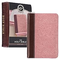KJV Holy Bible, Mini Pocket Size, Faux Leather Red Letter Edition - Ribbon Marker, King James Version, Pink/Saddle Tan, Zipper Closure