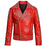 LP-FACON Mens Punk Rock World Studded Spikes Brando Motorcycle Leather Jacket Retro Vintage Outerwear