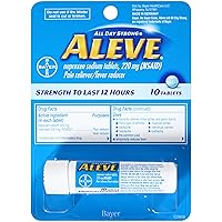 Aleve Tablets, Naproxen Sodium 220 mg (NSAID), Pain Reliever/Fever Reducer, Travel Size, 10 Count