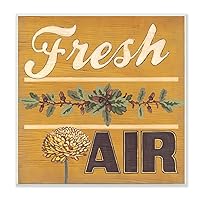 Stupell Home Décor Distressed Fresh Air Yellow With Pine Cones Wall Plaque Art, 12 x 0.5 x 12, Proudly Made in USA