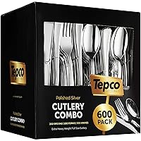 600 Plastic Silverware Set - Plastic Cutlery Set - Disposable - Flatware Set - 200 Forks - 200 Spoons - 200 Knives - Heavy Duty - Party Bulk - Silver