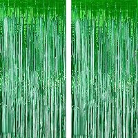 2 Pack Green Foil Curtains 3.2 ft x 8.2 ft Metallic Tinsel Fringe Backdrops Photo Booth Props for Birthday Wedding Christmas Bridal Shower Bachelorette Holiday Party