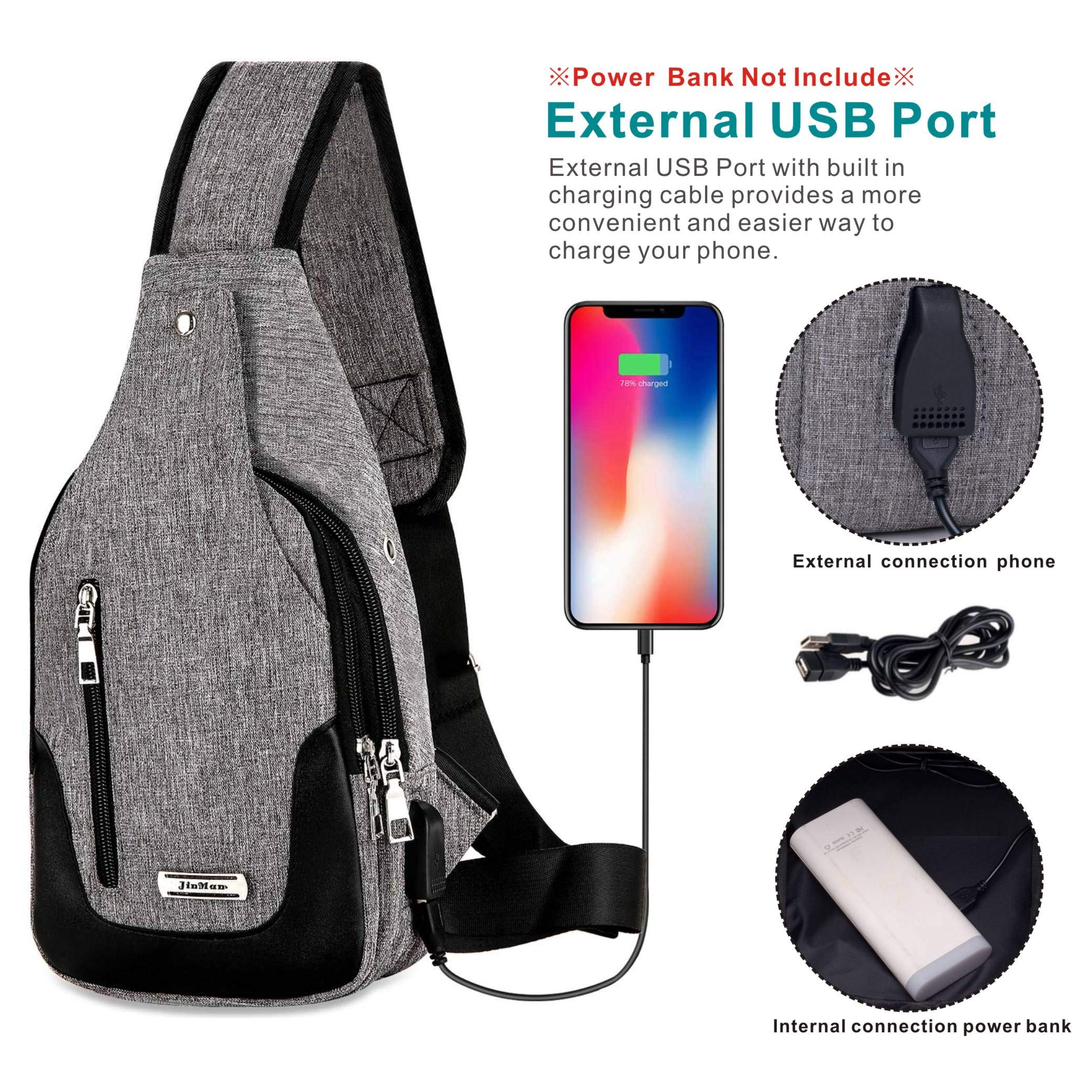 DOUN Lightweight Casual Canvas Unbalance Backpack Crossbody Sling Shoulder Bag Chest Bag with USB Charging Port for Men Women