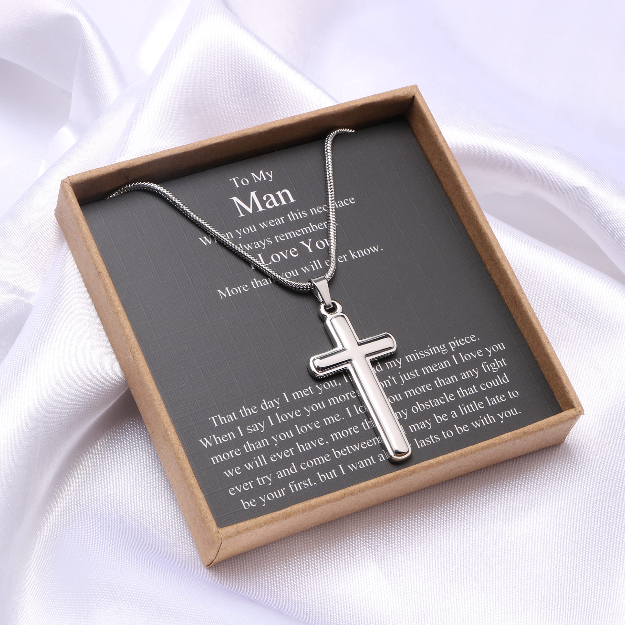 JoycuFF Cross Necklace for Men Silver Black Stainless Steel Cross Pendant Necklace Christian Religious Jewelry Baptism Confirmation for Men Dad Son