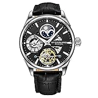 Stuhrling Original Skeleton Dress Analog Watch for Men, Automatic Mechanical Wristwatch, Gold Plated/Stainless Steel, Genuine Calfskin Leather Band