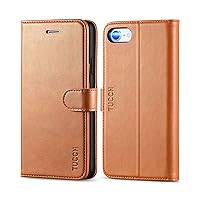 TUCCH Wallet Case for iPhone SE 2022, iPhone 8/7/SE 2020 Case, PU Leather Folio Stand Card Slot Magnetic Flip Cover [TPU Shockproof Interior Case] Compatible with iPhone SE3/SE2/8/7, Light Brown