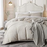Ivellow 100% Cotton Waffle Weave Queen Duvet Cover Set - Soft, Breathable, Luxury Bedding