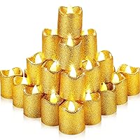 48 Pcs Mini Gold Tea Lights Gold Glitter Flameless Candles Anniversary Party Table Decorations Glitter Centerpiece Flickering LED Battery Operated Candle Tealights for Wedding Anniversary