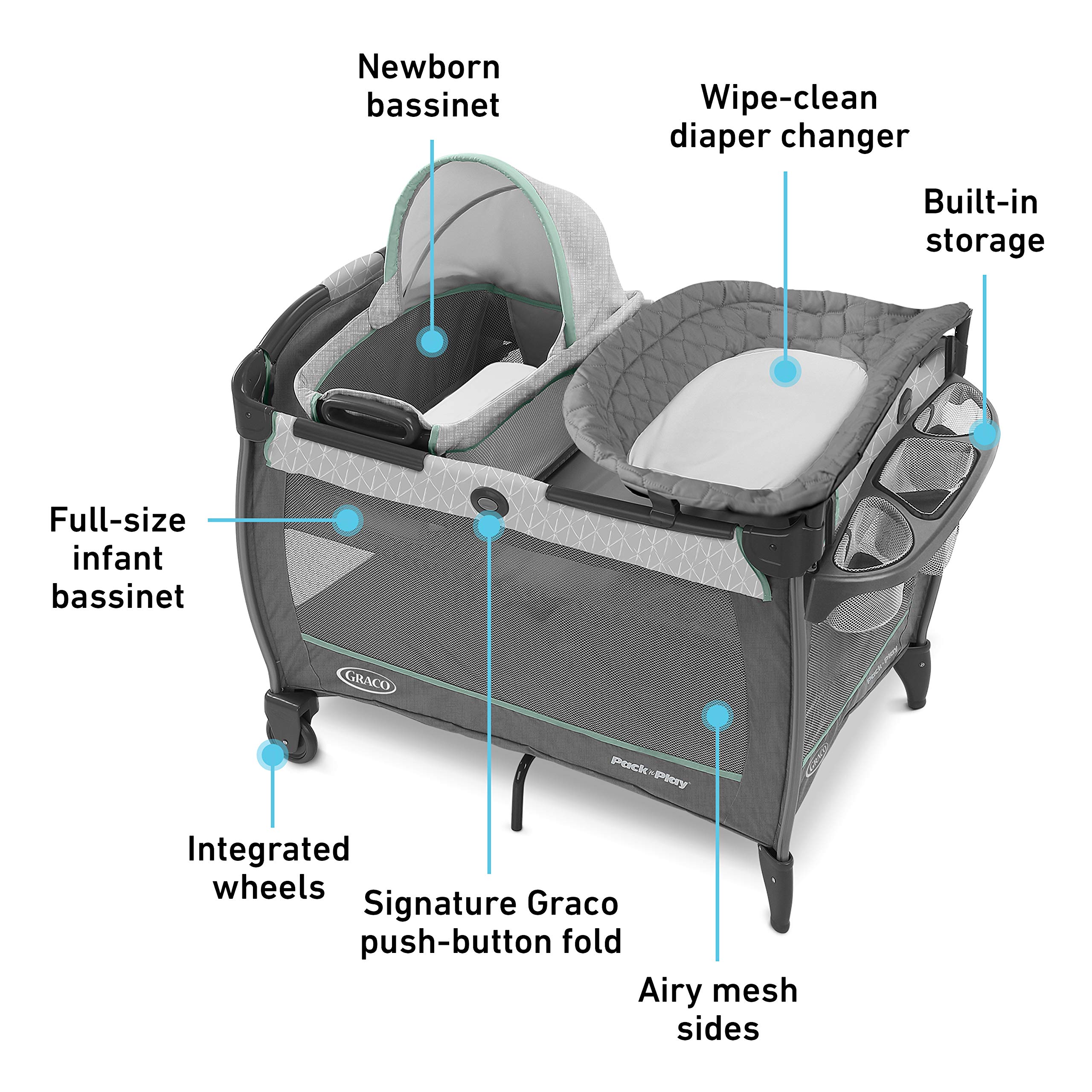 Graco Pack 'n Play Close2Baby Bassinet Playard Features Portable Bassinet Diaper Changer and More, Derby
