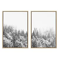 Sylvie Forest On A Foggy Day Black and White Framed Canvas Wall Art Set by The Creative Bunch Studio, Set of 2, 23x33 Natural, Charming Decorative Forest Art for Wall