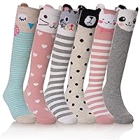 Girls Knee High Socks Cartoon Animal Patterns Cotton Over Calf Socks