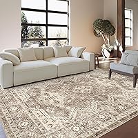 Rugland 9x12 Area Rug - Stain Resistant Washable Rug, Anti Slip Backing Rugs for Living Room, Vintage Tribal Area Rugs (TPR07-Ivory, 9'x12')