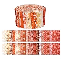 Soimoi 40Pcs Asian Block Print Cotton Precut Fabrics for Quilting Craft Strips 2.5x42inches Jelly Roll - Peach & Orange
