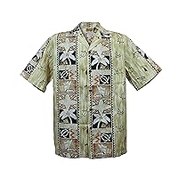 Tapa Panels Hawaiian Aloha Shirt; Made in Hawaii [Beige 2XL]