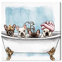 Oliver Gal 'Frenchies In The Tub' The Dogs and Puppies Wall Art Decor Collection Contemporary Premium Canvas Art Print Blue 20 in x 20 in