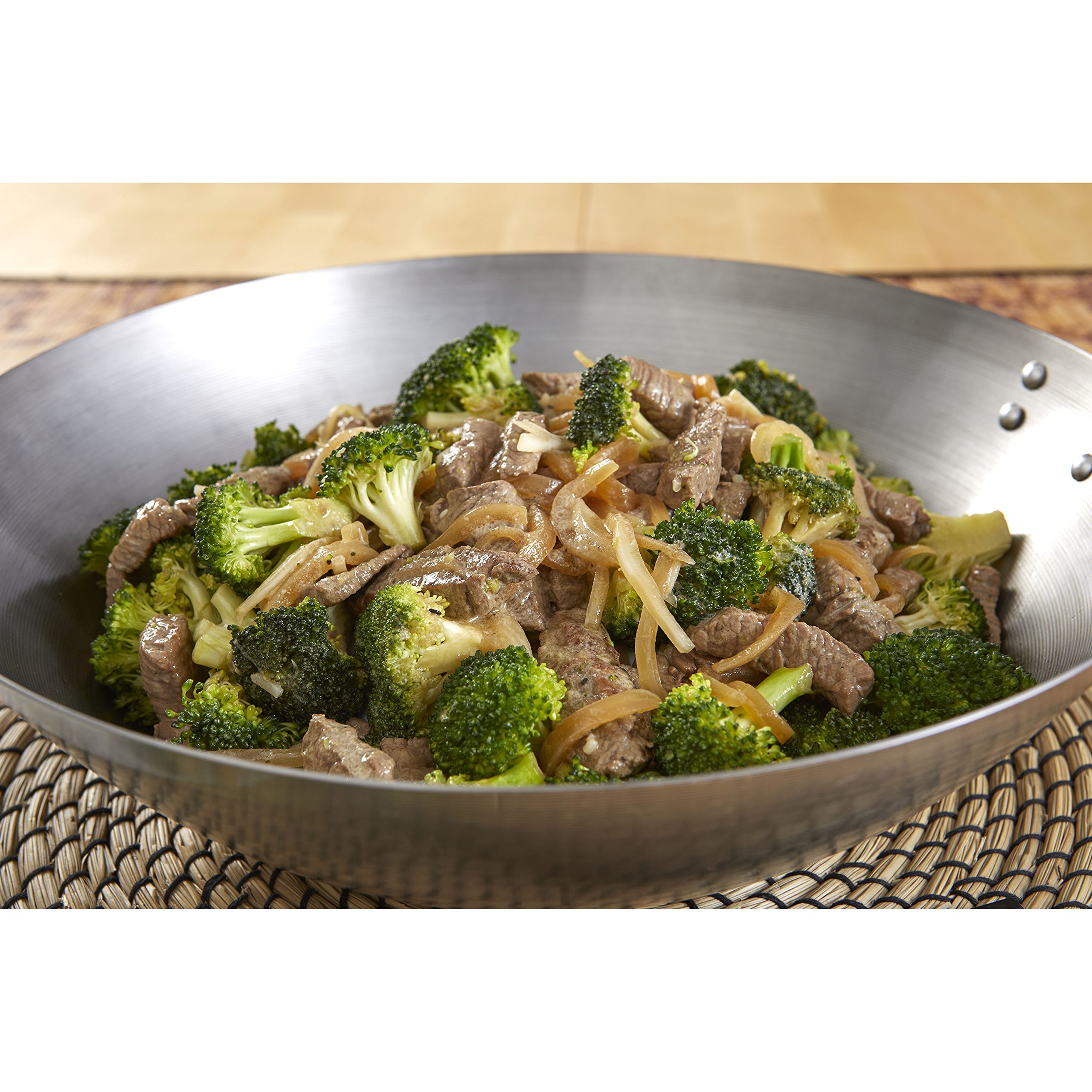 Imusa USA WPAN-10018 Non-coated Wok with Wooden Handles 14-Inch, Silver